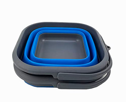 SAMMART 5.5L (1.4 Gallon) Collapsible Square Handy Bucket/Foldable SquareWater Pail/Portable Tub with Handle. (Grey/Blue (Set of 2)) - color: Grey/Blue (Set of 2)