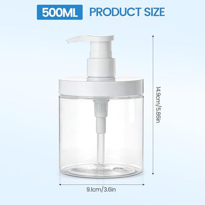 Pump Bottle Dispenser for Conditioner,17 oz Refillable Clear Lotion Jar for Shower Hand Soap Shampoo,2 Pcs Wide Mouth Plastic Empty Container for Bathroom Kitchen