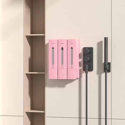 1984 Shower Soap Dispenser Bathroom Set Shampoo Conditioner Body Wash Dispenser Wall Mounted Shower Shampoo Dispenser 3 Chamber No Drill for Home Star Hotel 3 x 400ml Pink - color: Pink 3 Chamber