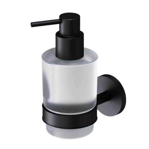 Soap Dispenser, Zinc Alloy + Frosted Glass Soap Dispenser Set with Pump,Wall Mounted Bath Accessories for Bathroom and Kitchen,Black - color: Black