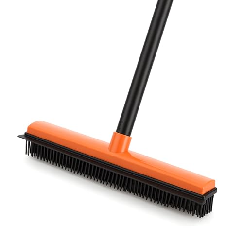 CLEANHOME Rubber Broom for Pet Hair on Carpet & Stairs, Adjustable Long Handle Rubber Broom & Squeegee, Pet Hair Remover Tool for Hardwood Tile Floors, Dog Cat Hair Broom
