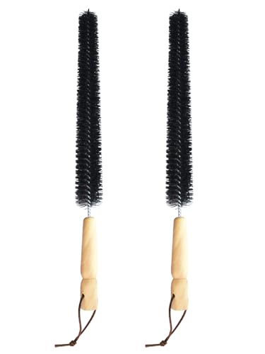 2pcs Radiator Brush, 40cm Long Reach Radiators Duster with Wooden Handle, Flexible Refrigerator Coil Brush Radiators Cleaner with Hanging Hook for Dryer Lint Vent Cleaning
