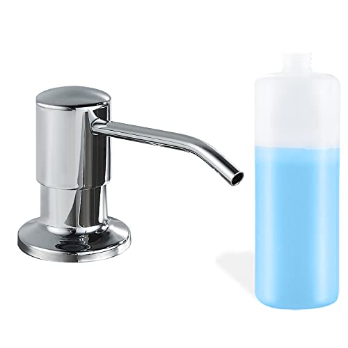 Built in Soap Dispenser for Kitchen Sink, Chrome Stainless Steel Countertop Pump Head (Plastic Inside), Dish Soap Hand Lotion Dispenser with Refillable 17OZ Bottle - color: Chrome