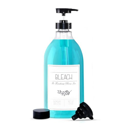 The Farmhouse Room Inc. Bleach Dispenser for Laundry Room - Pump Bottle Dispenser for - BPA Free & PET Plastic 1/2 Gallon Soap Dispenser - Waterproof Label Bleach Bottle for 64oz - style: Bleach Bottle