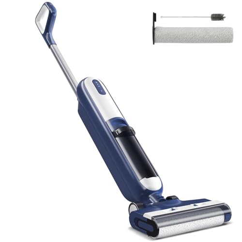 OLIXIS Wet Dry Vacuum Cleaner, Cordless All-in-One Vac Mops, Vacuum Mop with Self-Cleaning System, Dual Water Tank Design, Tangle-Free Brush, Dual-Edge Cleaning, 35-Min Runtime - color: Blue