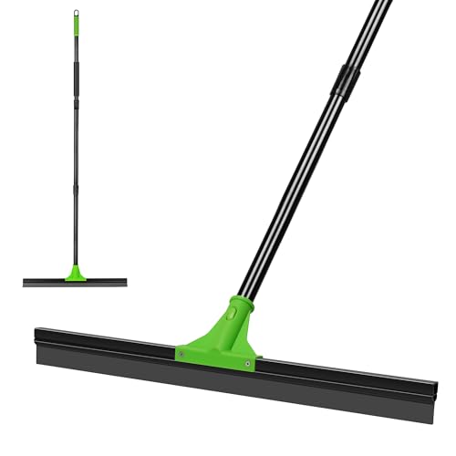 Rubber Floor Squeegee with 24” Heavy Duty Silicone Rubber Scraper Head and 60” Long Adjustable Handle, Shower Squeegees for Concrete Floor, on Multi-Surface Tile Glass Pool Garage Cleaning