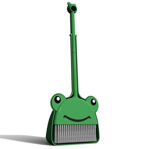 Children's Small Broom Dustpan Set Green Frog Mini Household Cleaning and Pretend Play Set