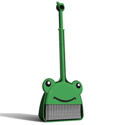 Children's Small Broom Dustpan Set Green Frog Mini Household Cleaning and Pretend Play Set