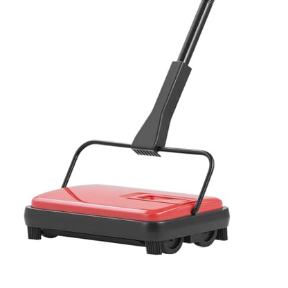 Carpet Sweeper Manual - Floor Sweeper for Pet Hair & Dust, 6.7" Cleaning Width, 300ml Dustbin, Red, Cordless Home Office Carpet Cleaning