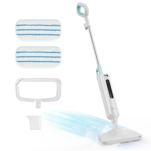 NEWBULIG Steam Mop for Hardwood/Tile/Carpet, Lightweight Steamer Cleaner for Floor Cleaning with 330ML Water Tank, Heats Up in 30 Seconds，16.4 FT Cord and 2 Washable Pads - color: White and Green