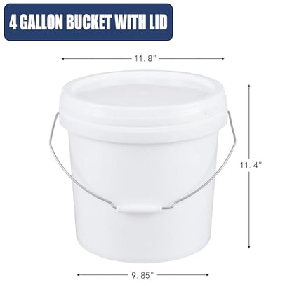 White 4-Gallon Bucket with Lid, Economical Durable BPA Free Plastic Pail Container for Storage, Multi-Use Food Grade Buckets, Metal Handles with Plastic Grip for Easy Carrying, 6 Pack