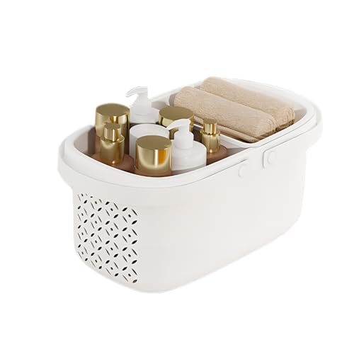 Pulseplay Plastic Shower Caddy Basket with Handle Portable Organizer Storage Basket with Drainage Holes for Bathroom College Dorm Bedroom Kitchen Gym (White) - color: White