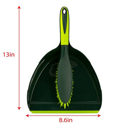 Pine-Sol Dustpan and Brush Set | Nesting Snap-On Design | Portable, Compact Dust Pan and Hand Broom for Cleaning with Rubber Grip Edge, Green