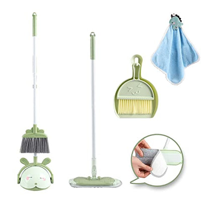 Midoneat Kids Cleaning Toy Set, Mini Child Broom, Mop and Dustpan, Little Housekeeping Helper Set ,Pretend Home Cleaning Play Set for Toddler Height 75-115cm,6pcs (Green) - color: Green
