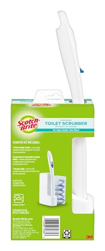 Scotch-Brite Disposable Toilet Scrubber Starter Kit, Disposable Refills with Built-in Bleach Alternative, Includes 1 Handle, Storage Caddy and 5 Refills