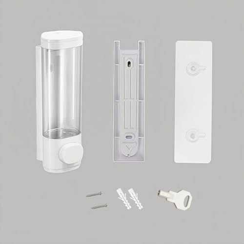 White Manual Bathroom Wall Mounted Soap Dispenser, 10oz/300ml Single Bathroom Shampoo and Conditioner Dispenser, Clear Plastic Refillable Liquid Lotion Pump Dispenser and Organizer - color: White