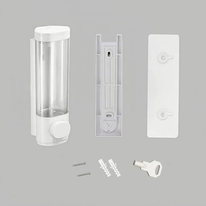 White Manual Bathroom Wall Mounted Soap Dispenser, 10oz/300ml Single Bathroom Shampoo and Conditioner Dispenser, Clear Plastic Refillable Liquid Lotion Pump Dispenser and Organizer - color: White