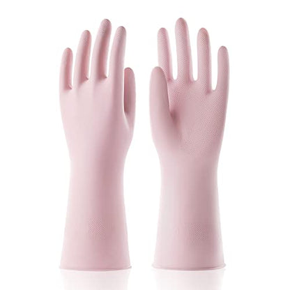 COOLJOB Large Household Rubber Gloves with Cotton Liner & Non-slip Grip, Waterproof Long Lasting Dishwashing Gloves for Kitchen & Bathroom Cleaning, Light Pink, 1 Pair - color: Pink With Rose Scent, size: Large (Pack of 1)