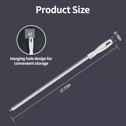 Drain Cleaning Brush for Sink & Sewer, Flexible Long Pipe Cleaner with Nylon Bristles, Hair Clog Remover Tool for Bathroom, Kitchen Sink, Tub, Shower & Overflow Drain
