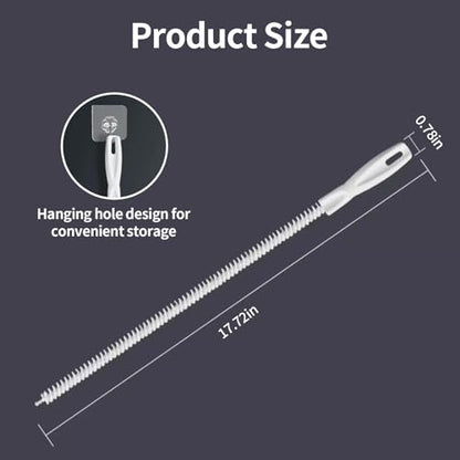 Drain Cleaning Brush for Sink & Sewer, Flexible Long Pipe Cleaner with Nylon Bristles, Hair Clog Remover Tool for Bathroom, Kitchen Sink, Tub, Shower & Overflow Drain