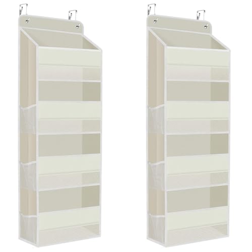 SpaceHacks 2 Pack Over The Door Organizer, Hanging Storage Organizer with Clear Window, 40lb Ultra Sturdy Large Capacity Room Organizer for Pantry Laundry Bathroom Nursery Closet (Beige) - color: Beige, size: 2 Pack 4-Tier