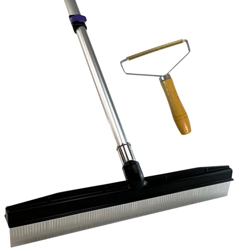 Room Groom PET Carpet Rake Groomer with Telescoping 54 " Adjustable Handle, with Lint Remover Brush Tool, Carpet Brush for Pet Hair and Refreshing Carpets, (Black/Purple) - style: PET + Lint Tool