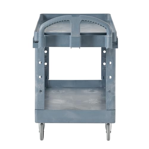 Rubbermaid Commercial Products BRUTE Heavy Duty 2-Shelf Utility/Service Cart, Medium, Lipped Shelves, Ergonomic Handle, 500 lbs. Capacity, Gray, for Warehouse/Garage/Cleaning/Maintenance/Stadiums - color: Gray, size: Medium, style: 2-Shelf