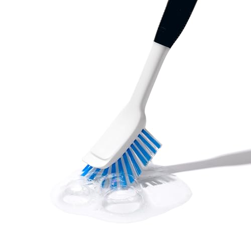 OXO Good Grips Dish Brush, Nylon Bristles with Built-in Scraper, Safe for Non-Stick Cookware, Non-Slip Handle, Dishwasher Safe - style: Plastic