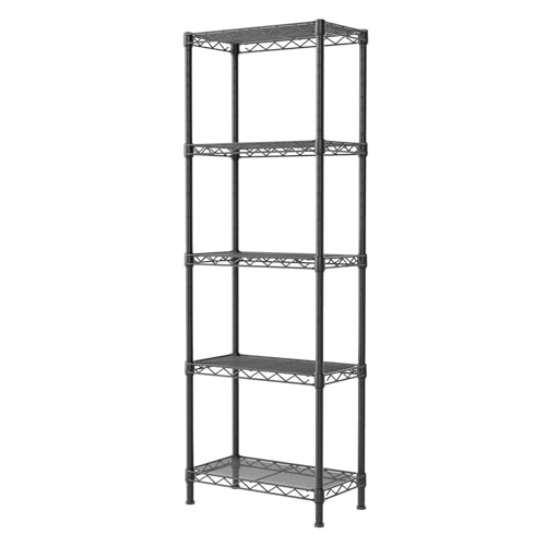 SINGAYE Metal Shelves Wire Shelving：Storage Rack Standing Units Shelf for Kitchen Laundry Bathroom Closet Organizers Pantry Narrow Mesh Adjustable 10" D x 16" W x 55" H Black - color: Black, size: 5 Tier 10"Dx16"Wx55"H
