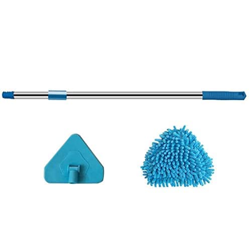 Triangle Mop with Long Handle, Microfiber Flat Floor mop Rotatable Cleaning Brush Glass Wiper Window Cleaner Floor Cleaning Car Glass Cleaning Scraper Dust Mop (Pack of 1) (Triangle Mop) - color: Triangle Mop