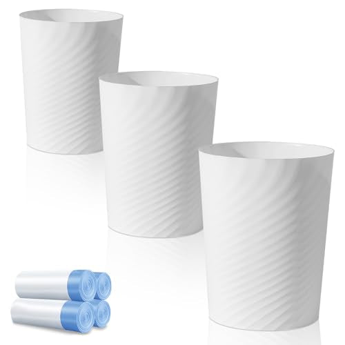 UUJOLY Bathroom Small Trash Can with Trash Bag Plastic Garbage Can Round Waste Basket for Bathrooms, Laundry Room, Kitchens, Offices, Kids Rooms, Dorms, 1.8 Gallons, 3 Pack (White) - color: White
