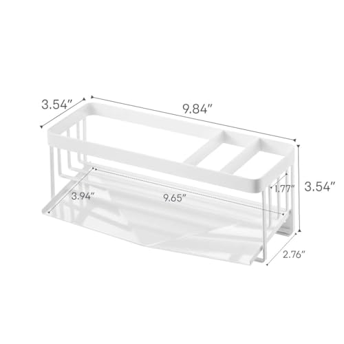 Yamazaki Home Tower Self-Draining Sponge and Soap Bottle Rack, Kitchen Sink Organizer Metal Holder with Removable Tray - Steel - color: White