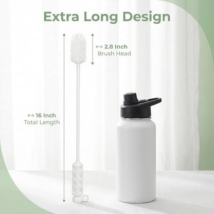 purifyou 16” Platinum Silicone Bottle Brush Set - Long Handle Bottle Cleaning Brush with Nylon Detail Brush, Non-Scratch Water Bottle Cleaner for Tumblers, Glass Jars, etc