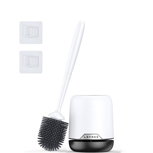 Lefree Silicone Toilet Brush,Rubber Toilet Bowl Brush and Holder Set with Ventilated Holder, Toilet Cleaner Brush for Bathroom,Floor Standing & Wall Mounted Toilet Scrubber Without Drilling - color: Black, size: 1 Pack