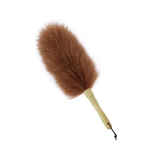 Lambswool Duster 14'' Length Solid Wooden Handle Leather Hang Strap for Cleaning Ceiling Fans Window Blinds Computer Furniture Figurines TV Natural Feather Duster,Brown - color: Brown, size: 14 Inch