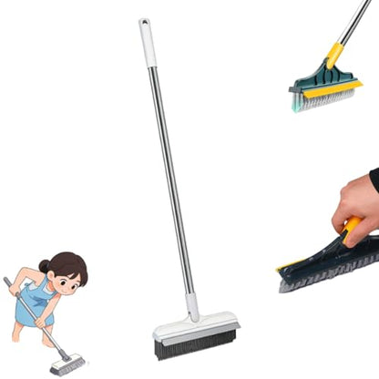 Yuguz Floor Scrub Brush, Deep Cleaning Brush with Scraper, Stand up Grout Brush, Grout Cleaning Brush for Tile Floors, Grout Brush with Long Handle, Scrub Brush with Stiff Bristles(39.37in) (White) - color: White
