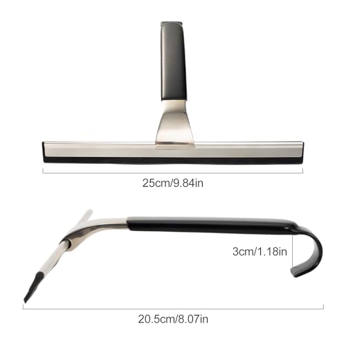 10" Wide Stainless Steel All-Purpose Shower Squeegee for Glass Doors, Shower Glass Squeegee with Hook, Squeegee for Shower Glass, Tile, Bathroom, Car Glass, Mirror