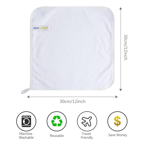 SINLAND Microfiber Facial Cloths Fast Drying Washcloth 12inch x 12inch Absorbent Face Wash Cloth Soft Makeup Remover Cloths - color: Whitex12, size: 12x12 Inch