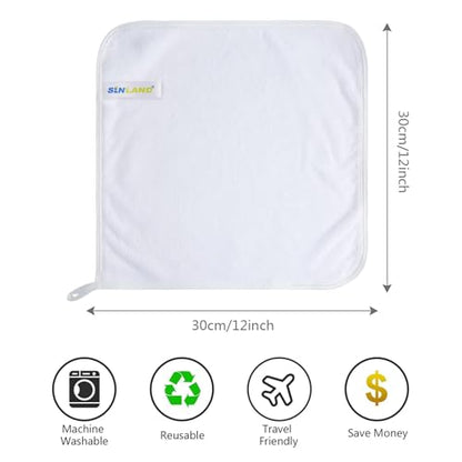 SINLAND Microfiber Facial Cloths Fast Drying Washcloth 12inch x 12inch Absorbent Face Wash Cloth Soft Makeup Remover Cloths - color: Whitex12, size: 12x12 Inch