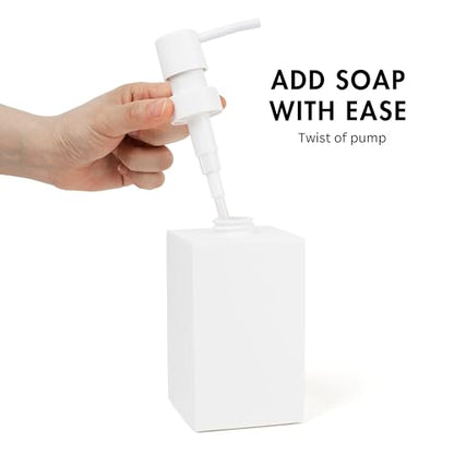 Matte White Square Soap Dispenser for Kitchen & Bathroom – 15 oz Refillable Resin Pump Bottle for Dish Soap, Hand Soap, Shampoo, Conditioner – Modern Countertop Dispenser with Non-Slip Protective Pads - color: White, style: Square Soap Dispenser