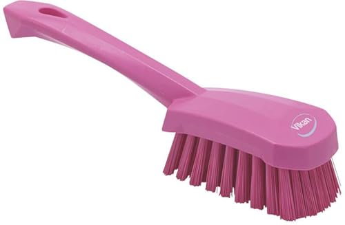 3 in W Scrub Brush, Stiff, 5 57/64 in L Handle, 4 1/2 in L Brush, Pink, Plastic, 10 in L Overall - 1 Each - color: Pink