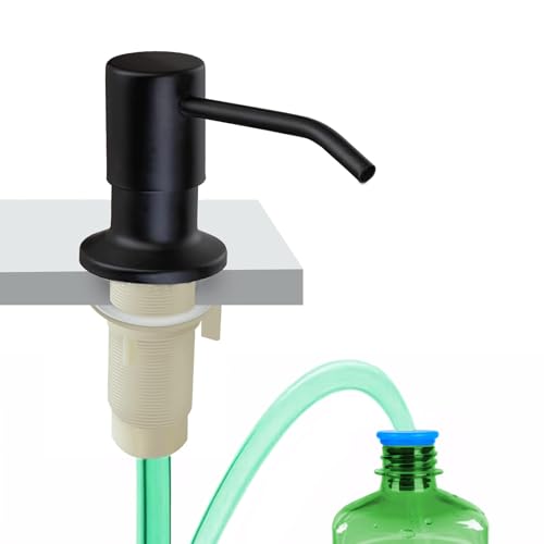 Dish Soap Dispenser for Kitchen Sink, Built in Sink Soap Dispenser Matte Black, Countertop Soap Dispenser Stainless Steel Pump with 47" Extension Tube kit, No Need to Fill Little Bottle Again - color: Matte Black