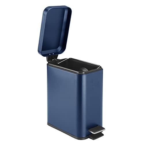 mDesign Small Modern 1.3 Gallon Rectangle Metal Lidded Step Trash Can, Compact Garbage Bin with Removable Liner Bucket and Handle for Bathroom, Kitchen, Craft Room, Office, Garage - Navy Blue - color: Navy, size: 1.3 Gallon