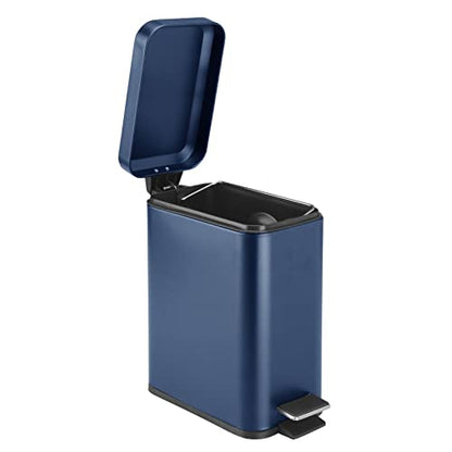 mDesign Small Modern 1.3 Gallon Rectangle Metal Lidded Step Trash Can, Compact Garbage Bin with Removable Liner Bucket and Handle for Bathroom, Kitchen, Craft Room, Office, Garage - Navy Blue - color: Navy, size: 1.3 Gallon