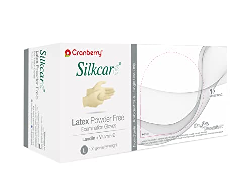 Cranberry CR7818 Silkcare Latex Powder Free Exam Gloves, Lanolin & Vitamin E, 4.5 mil, Large (Pack of 100), Yellow - size: Large
