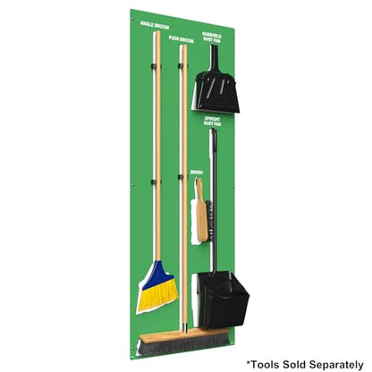 Clean & Sweep 5S Shadow Board/Wall Mount Broom Holder, 68" x 30" Board, 5S Cleaning Station - Board Only, Tools Sold Separately, Made in The USA by AccuformNMC, Green/White, PSB114GNWT - color: Green/White