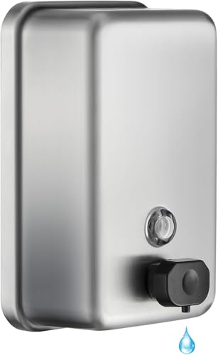 Commercial Wall Mount Soap Dispenser - Stainless Steel Bathroom Hand Soap 38.8oz Liquid - Anti-Leak Pump and Large Capacity Brushed Refillable - size: Vertical 38.8oz Plus