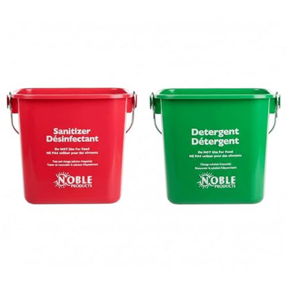 Cleaning Bucket with Handle - 3-Quart Square Sanitizer Bucket - Red & Green Pail for Commercial Sanitizing - Small Bucket for Cleaning Restaurant, Kitchen, Home, Food Service Use (Set of 2)