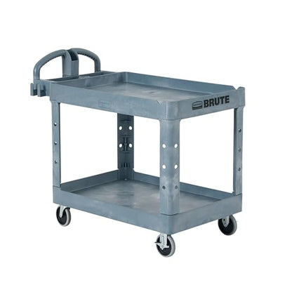 Rubbermaid Commercial Products BRUTE Heavy Duty 2-Shelf Utility/Service Cart, Large, Lipped Shelves, Ergonomic Handle, 750 lbs. Capacity, Black, for Warehouse/Garage/Cleaning/Maintenance/Stadiums - color: Gray, size: Large, style: 2-Shelf
