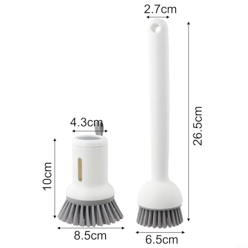 2-Pack Kitchen Cleaning Brushes with Soap Dispenser & 360° Rotating Long Handle – Silicone and PET Dishwashing Tools for Pots, Pans, Sinks, Countertops, Stoves, Tiles, Cutting Boards White - color: White